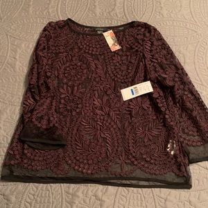 Karen Kane Plum Lace Blouse XL NWT